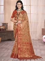 Organza Red Traditional Wear Zari Work Saree